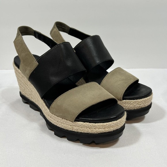 Sorel Black and Tan Wedge Sandals - Picture 2 of 10